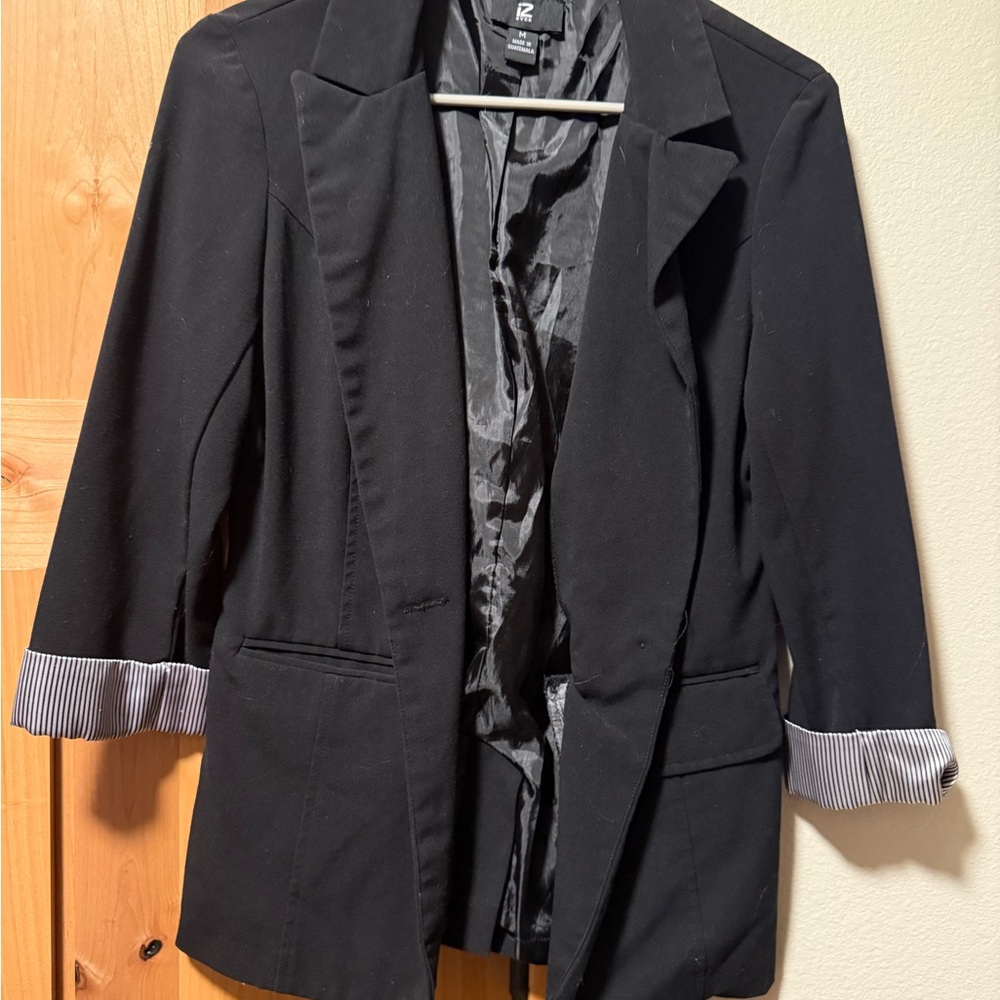 Iz Byer Black Women's Blazer with Striped Cuffs